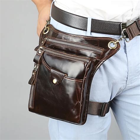 MEIGARDASS Genuine Leather Men Motorcycle Bags Fanny Pack Waist Thigh ...