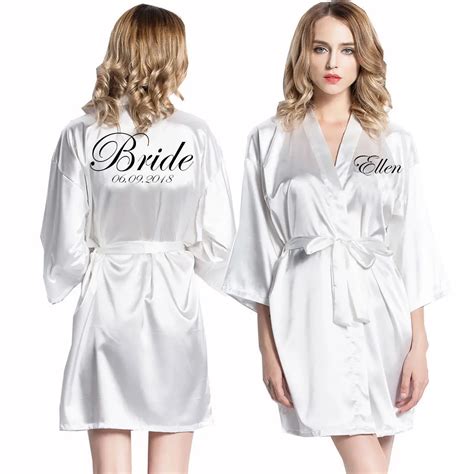 Personalized robes Satin Silk Printed Gown Wedding Bride Bridesmaid Robe PR001-in Robes from ...