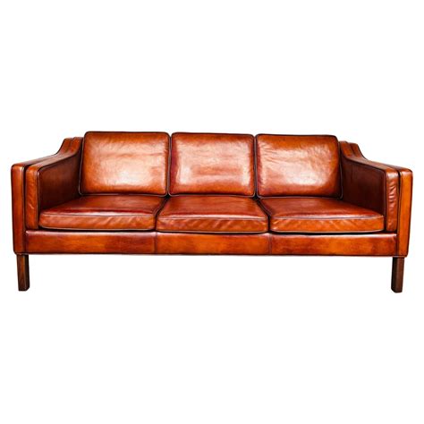 Danish Modern Cognac Leather 3-Seater Sofa at 1stDibs