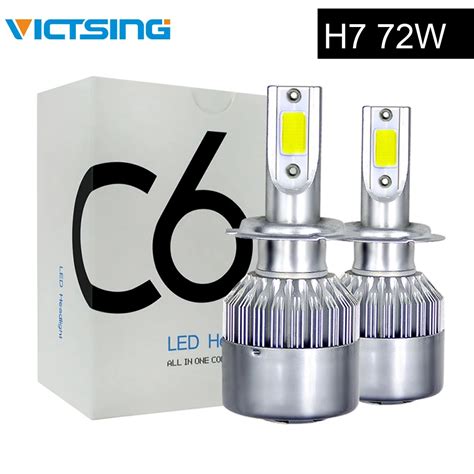 VicTsing 2X C6 H7 LED Headlights Car Spotlights H7 COB LED Light Bulb 72W 6000K Lights LED H7 ...