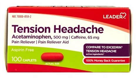 Leader Tension Headache Pain Reliever, 500mg Acetaminophen, 65mg ...