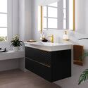 Elvia 950 White Vanity Unit with White Basin and Gold Handles | Bathroom City