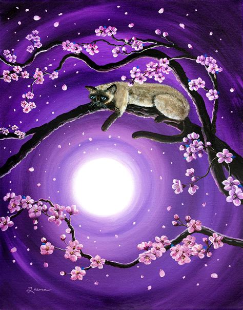 Purple Moonlight Sakura Painting by Laura Iverson