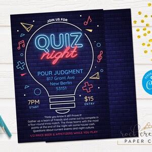 Trivia Night Invitation Quiz Night Invitation Pub Quiz - Etsy