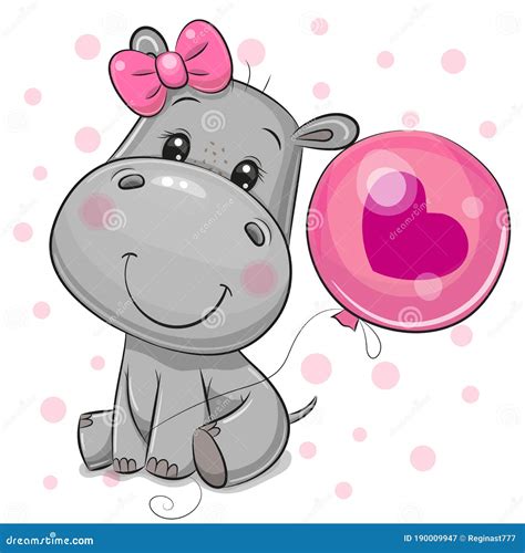 Cartoon Hippo Girl With A Balloon On A White Background | CartoonDealer.com #190009947