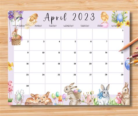 Easter Calendar, Cute Calendar, Planner Calendar, Monthly Calendar ...