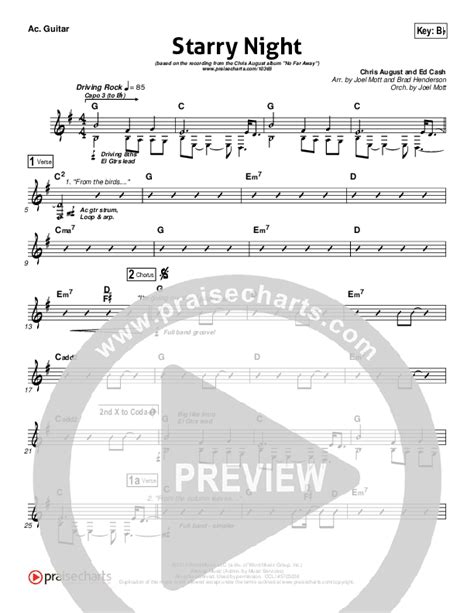 Starry Night Acoustic Guitar Sheet Music PDF (Chris August) - PraiseCharts