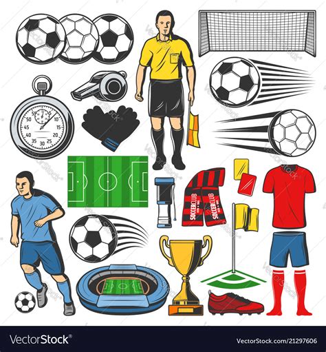 Items of football or soccer sport Royalty Free Vector Image