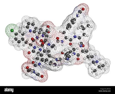 Degarelix prostate cancer drug molecule. Atoms are represented as spheres with conventional ...