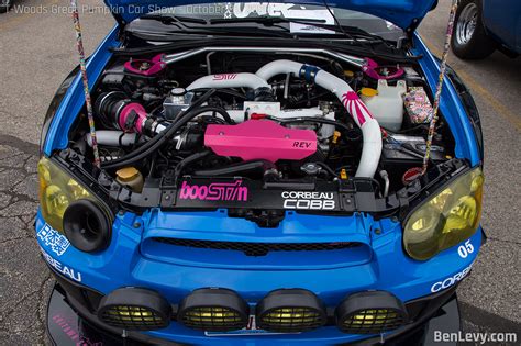 Lots of aftermarket parts on 2005 Subaru WRX STI engine - BenLevy.com