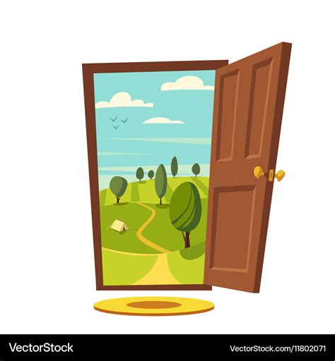 Open door Valley landscape Cartoon Royalty Free Vector Image