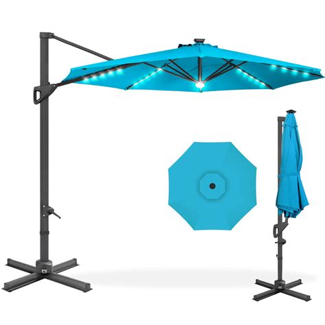 360-Degree Solar LED Cantilever Offset Patio Umbrella w/ Tilt - 10ft in 2022 | Offset patio ...