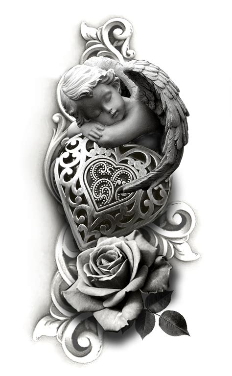 Cherub Heart Rose Tattoo Design | Mythology tattoos, Tattoo sleeve ...