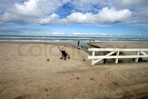 summer in denmark:beach of loekken, people on the beach | Stock image ...