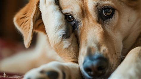 Premium Photo | Portrait of embarrassed dog hiding face with paw and ...