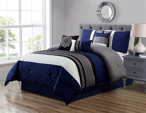 Amazon.com: GrandLinen 7 Piece Navy Blue/Grey/Black/White Scroll ...