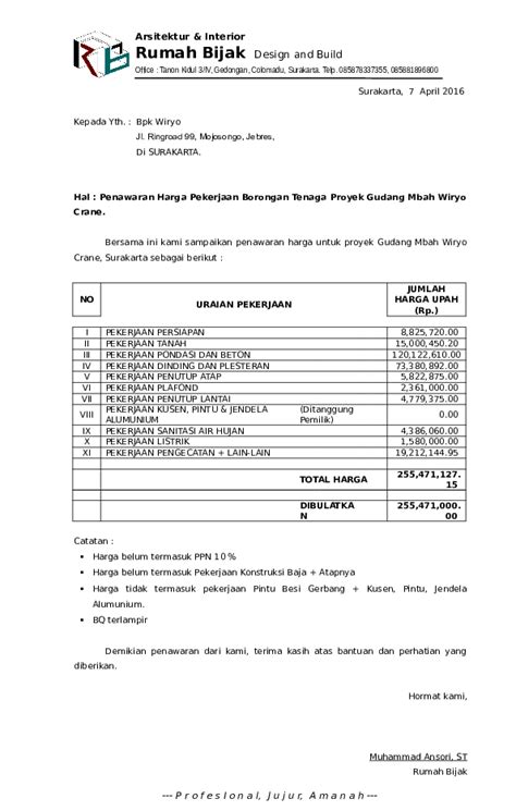 Contoh Surat Penawaran Harga Proyek Rumah Tinggal : Contoh Surat ...