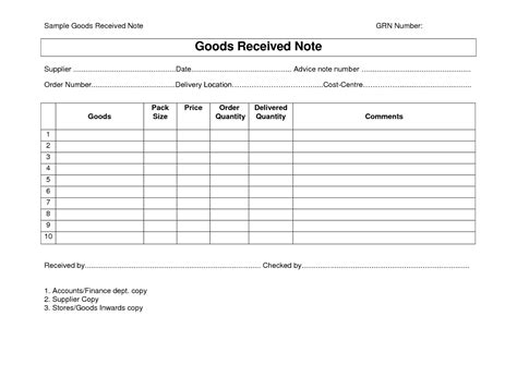 Goods Receipt Note (GRN) Format / Template