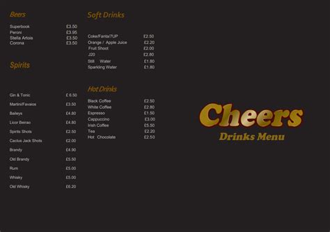 Cheers Restaurant Menu | Steak House in Thetford & Bury St Edmunds