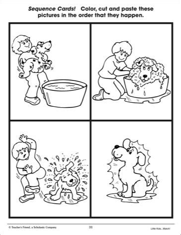 Washing a Dog: Sequence Cards - Scholastic Printables Story Sequencing Worksheets, Sequencing ...