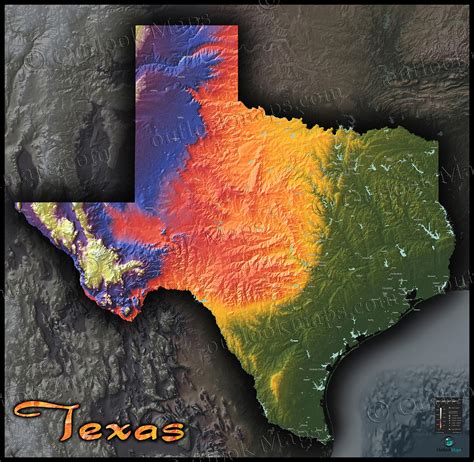 Physical Texas Map | State Topography In Colorful 3D Style - Texas Topo Map | Printable Maps