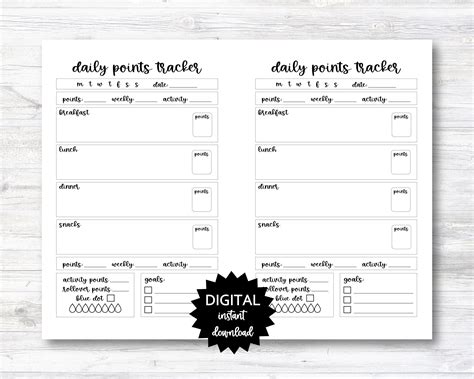 Daily Points Tracker, Point Tracker Planner Page - PRINTABLE (N004_5) – itsAwhoot