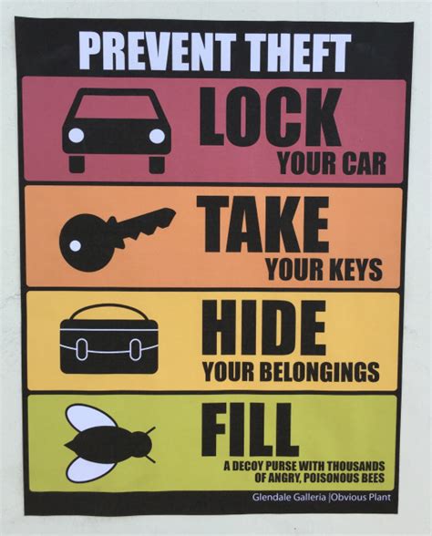 Obvious Plant Offers Insane Theft Prevention Tips With Mall Parking Garage Signs