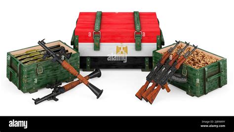 Weapons, military supplies in Egypt, concept. 3D rendering isolated on ...