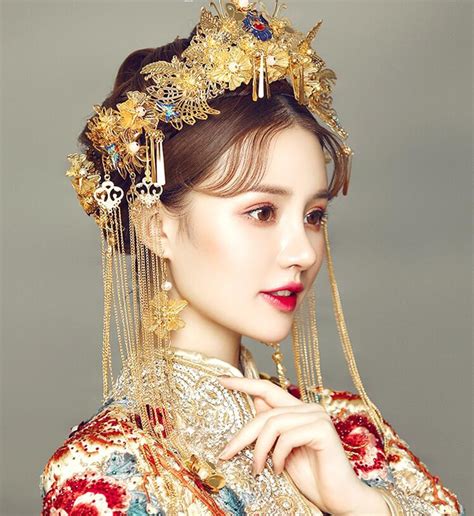 Chinese Crown – Wedding Chinese Crown Traditional Chinese Headdress Gold Headpiece Comb Earrings ...