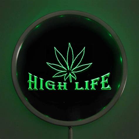 rs 0403 High Life Weed LED Neon Round Signs 25cm/ 10 Inch Bar Sign with ...