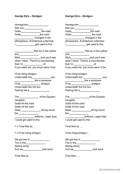 George Ezra Shotgun song and nursery…: English ESL worksheets pdf & doc