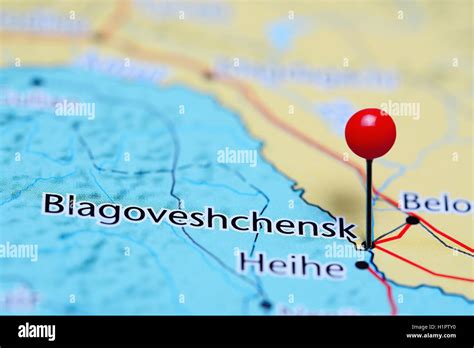 Blagoveshchensk pinned on a map of Russia Stock Photo - Alamy