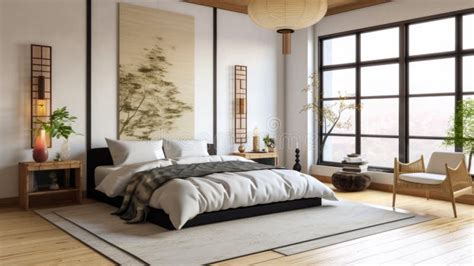 Bedroom Decor, Home Interior Design . Contemporary Japanese Style Stock ...