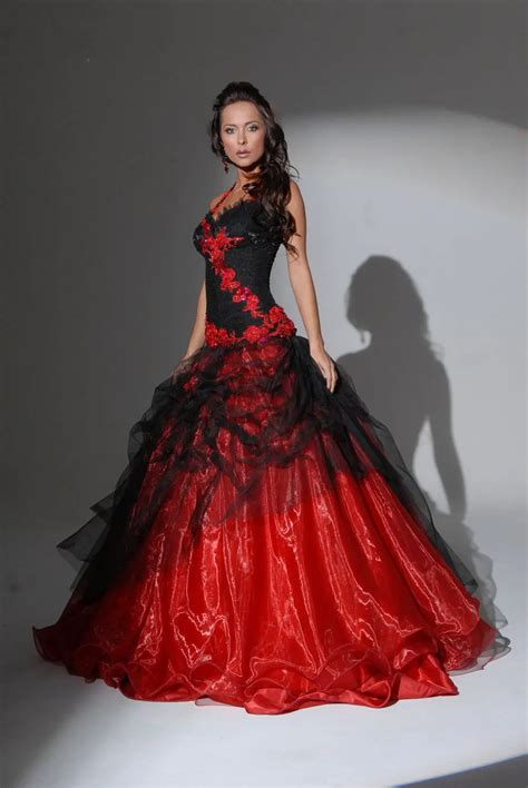 free shipping New ball gown lace appliques Hot Beautiful Red Black Flower bridal gown Custom ...