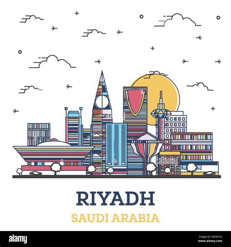 Outline Riyadh Saudi Arabia City Skyline with Modern Colored Buildings ...