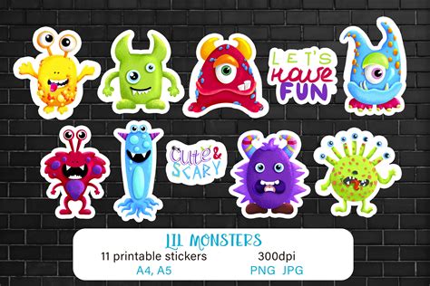 Cute monsters Sticker pack Printable PNG stickers for kids By Shuneika ...