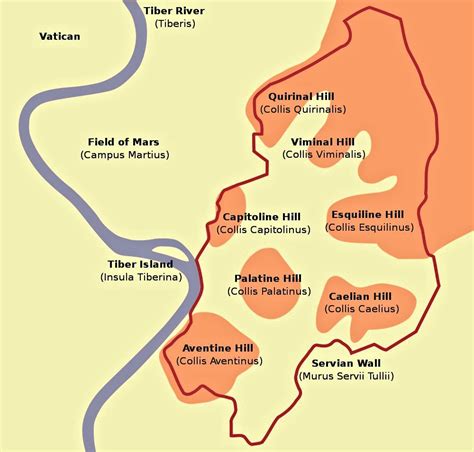 Hills of Rome map - Map of hills Rome (Lazio - Italy)