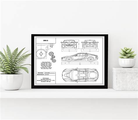 BMW I8 Blueprint Wall Art Print Download Digital File | Etsy