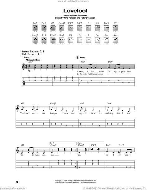 Lovefool sheet music for guitar solo (easy tablature) (PDF)