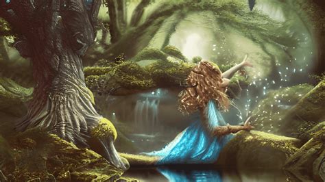 Enchanted Forest Girl with Waterfall and Owl Senary 100 · Creative Fabrica