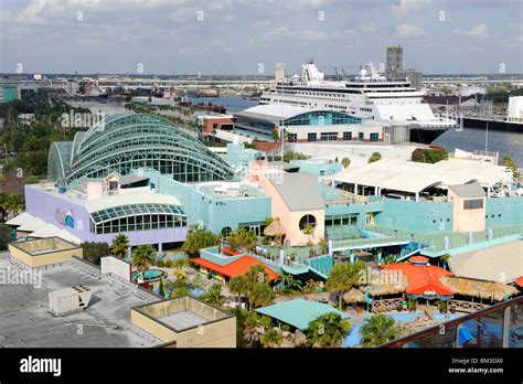 Tampa Bay Florida Aquarium Downtown with cruise ship in background ...