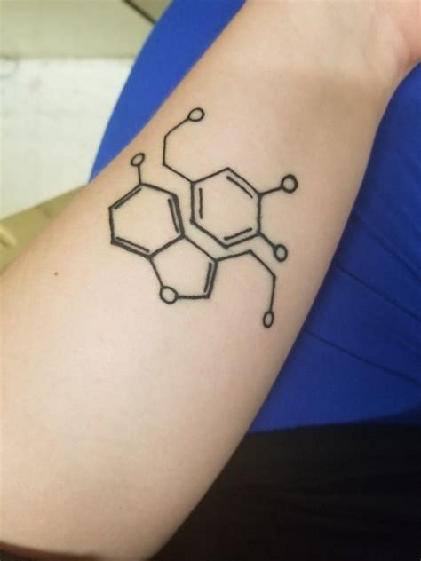 Serotonin and dopamine tattoo on forearm. MAKE THE CIRCLES NEURONS!!! | Serotonin tattoo ...