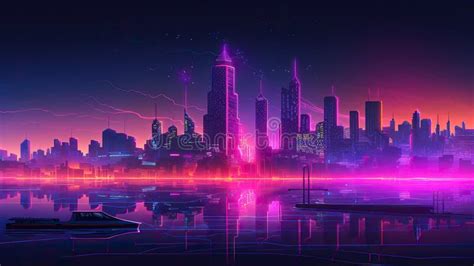 Futuristic City at Night with Neon Lights. Generative AI Stock ...