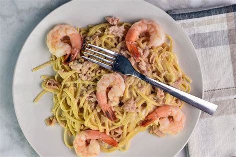 Linguine Top with Mince Clams and Shrimp Stock Photo - Image of italian ...