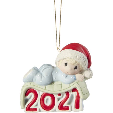 2021 Baby's First Christmas Boy - Dated Precious Moments Christmas Ornaments - Hooked on Ornaments