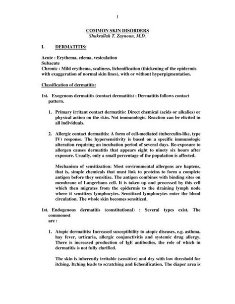 1 COMMON SKIN DISORDERS Shukrallah T. Zaynoun, M.D. I.