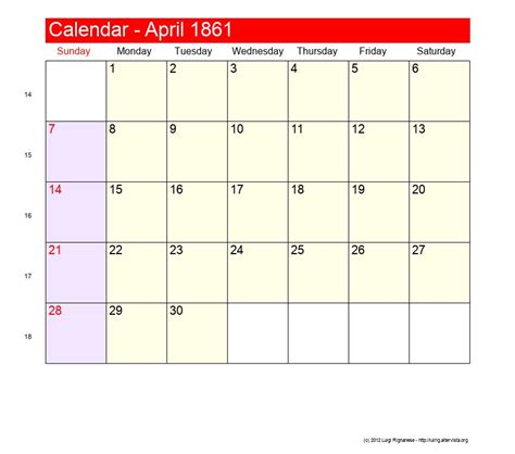 April 1861 - Roman Catholic Saints Calendar