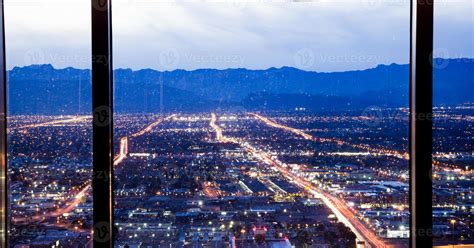 Las Vegas skyline at sunset - The Strip - Aerial view of Las Vegas ...