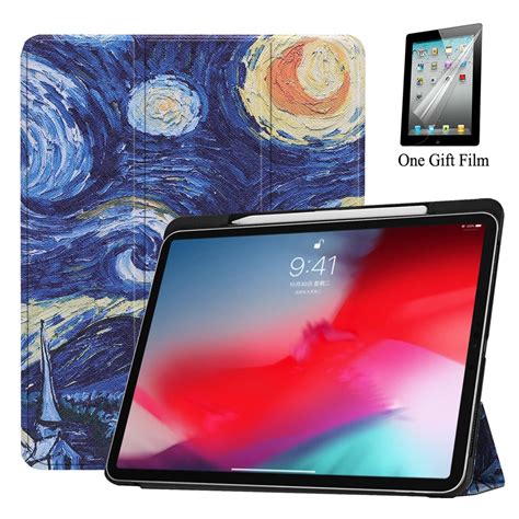 For Apple iPad Pro 11 2018 Case with Pencil Holder, Support Pencil Charging, Print Trifold Stand ...