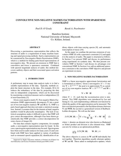 (PDF) Convolutive Non-Negative Matrix Factorisation with a Sparseness Constraint